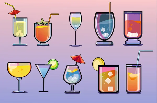 Set Classic Cocktails Vector Illustration — Stock Vector