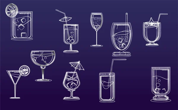 Set Van Klassieke Cocktails Vectorillustratie — Stockvector