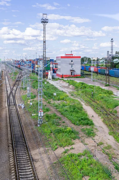 Línea Ferroviaria Para Entrega Carga Terminal Ferroviaria Contenedores — Foto de Stock