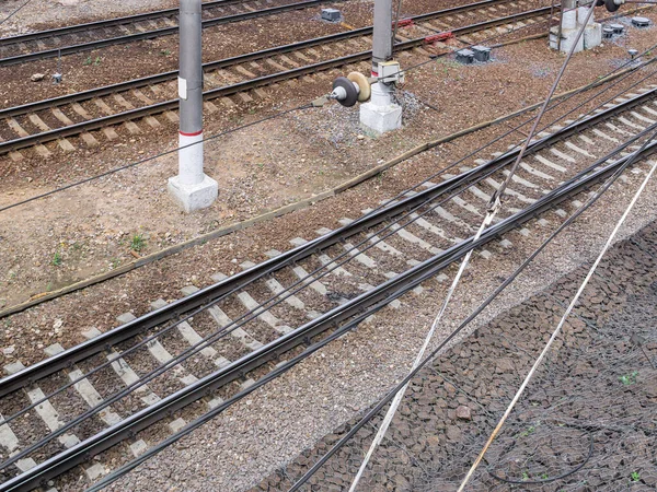 Bahngleise Liegen Auf Einem Bahndamm Aus Schutt Blick Von Oben — Stockfoto