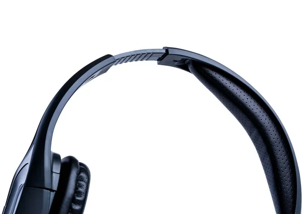 Fragment Black Headset Shadowless Isolated White Background Close Small Depth — Stock Photo, Image