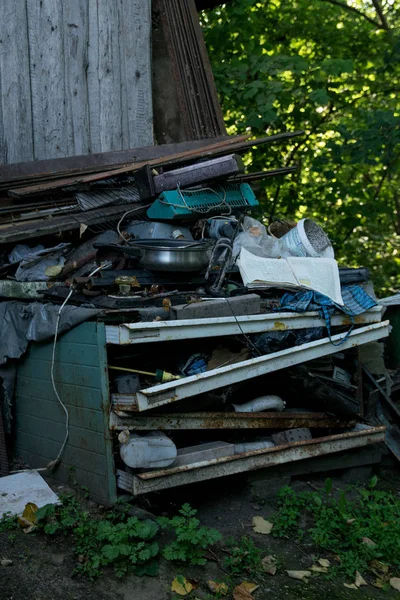 Tas Petites Ordures Ménagères Dans Une Décharge Livre Abandonné Une — Photo