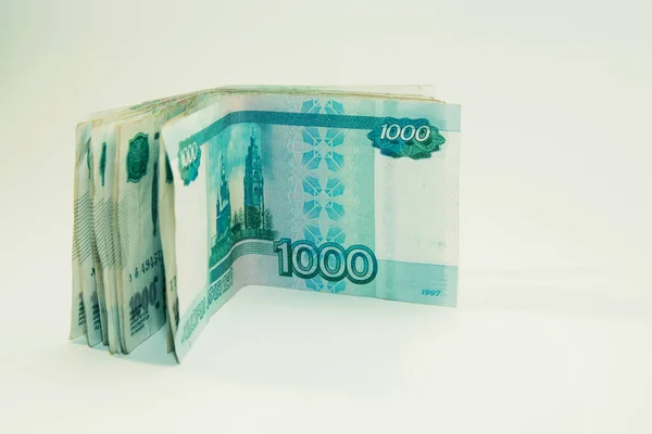 Ezer Rubel Bankjegyek Halmozott Fehér Alapon — Stock Fotó