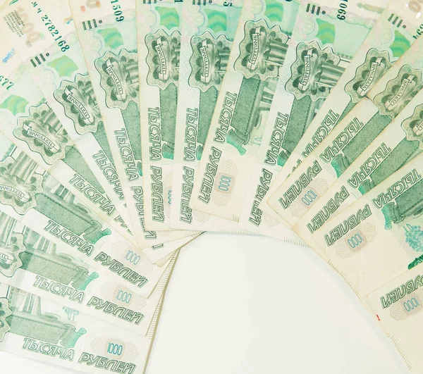 Duizend Roebel Bankbiljetten Een Ventilator Een Witte Achtergrond — Stockfoto