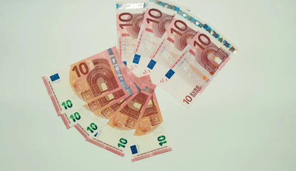 Los Billetes Con Valor Nominal Diez Euros Son Abanicos Sobre —  Fotos de Stock