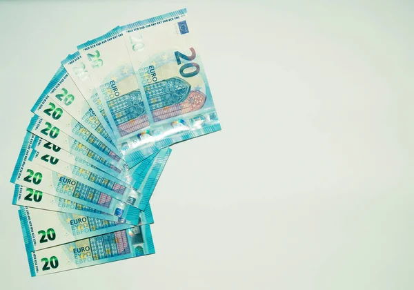 Billetes Veinte Euros Abanico Sobre Fondo Blanco —  Fotos de Stock