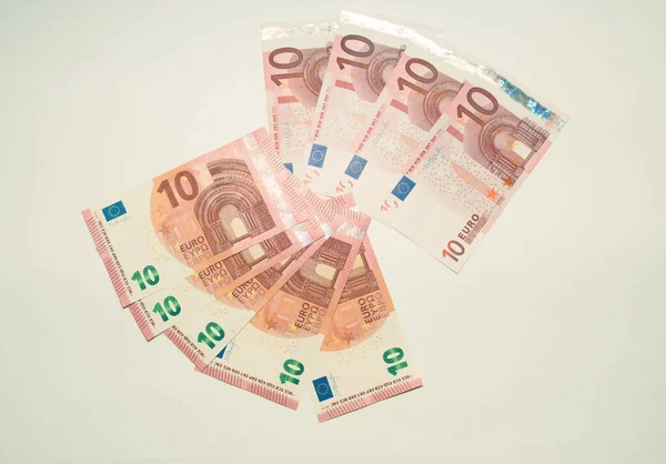 Billetes Banco Dinero Europeo Encuentran Sobre Fondo Blanco —  Fotos de Stock
