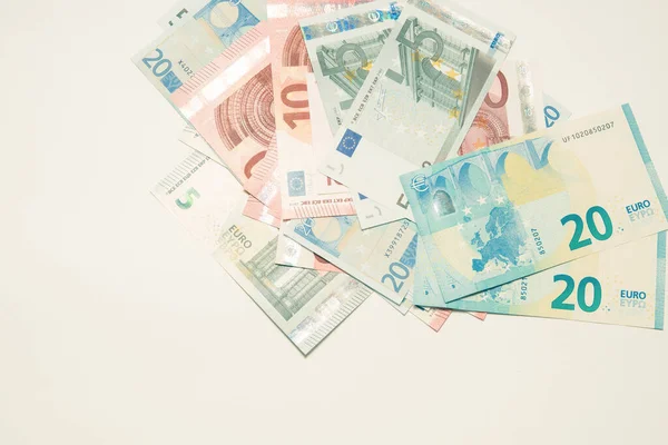 Billetes Banco Dinero Europeo Encuentran Sobre Fondo Blanco —  Fotos de Stock