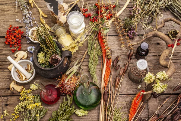 Het heksenlaboratorium. Alchemische apparatuur, Halloween concept — Stockfoto