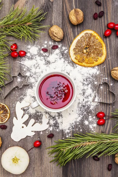 Christmas hot tea background. New Year mood — Stock Photo, Image