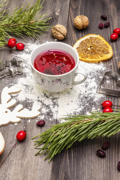 Christmas hot tea background. New Year mood — Stock Photo, Image