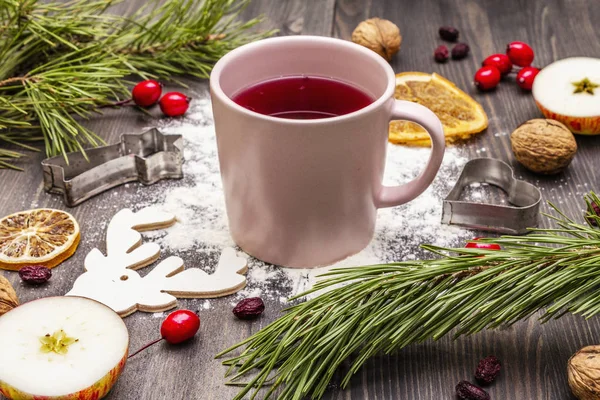 Christmas hot tea background. New Year mood — Stock Photo, Image