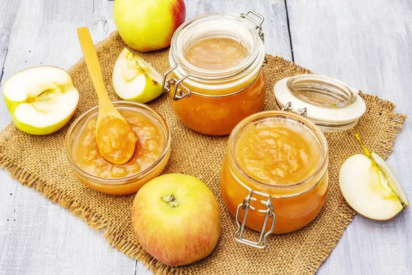 Apple jam, confiture, chutney in a glass jar