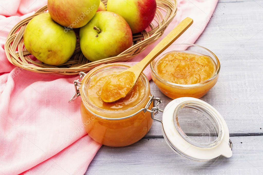 Apple jam, confiture, chutney in a glass jar