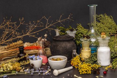 Cadılar Bayramı konsepti Cadının simya laboratuvarı.