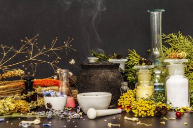 Cadılar Bayramı konsepti Cadının simya laboratuvarı.