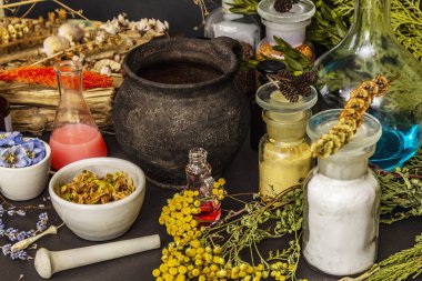 Cadılar Bayramı konsepti Cadının simya laboratuvarı.