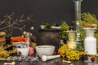 Cadılar Bayramı konsepti Cadının simya laboratuvarı.