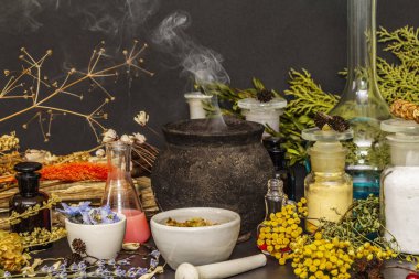 Cadılar Bayramı konsepti Cadının simya laboratuvarı.