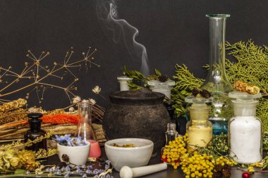 Cadılar Bayramı konsepti Cadının simya laboratuvarı.