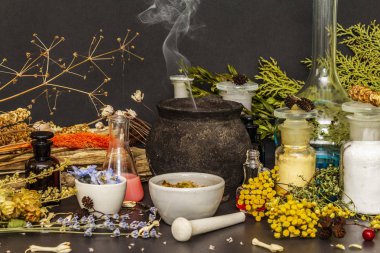 Cadılar Bayramı konsepti Cadının simya laboratuvarı.