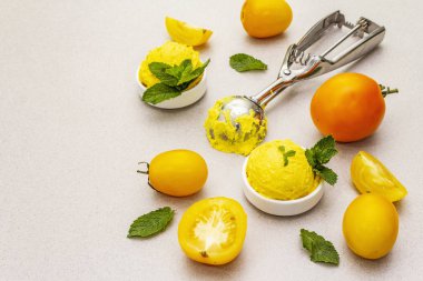 Sarı domates dondurması, şerbet, dondurma.