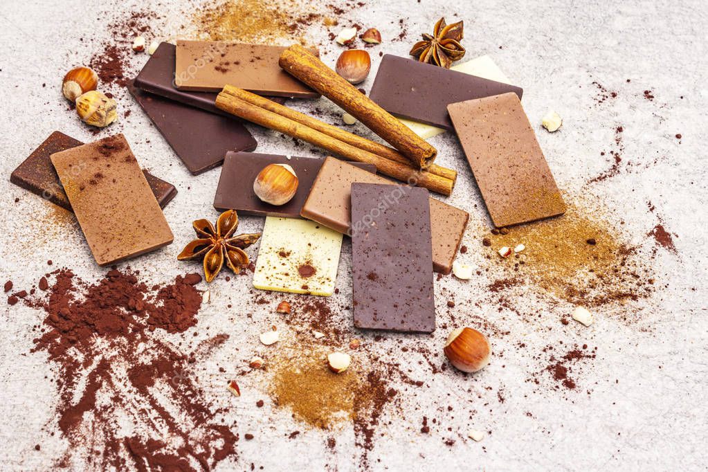 Assorted chocolate with different cocoa content