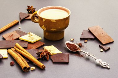 Farklı çikolata çeşitleri ve kahve çeşitleri.