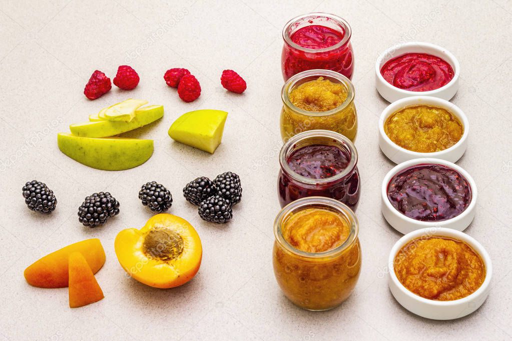Healthy organic homemade assortment of fruit puree