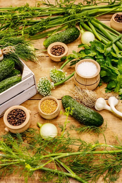 Savanyú Zöldség Koncepció Főzési Folyamat Fűszerek Friss Illatos Gyógynövények Érett — Stock Fotó