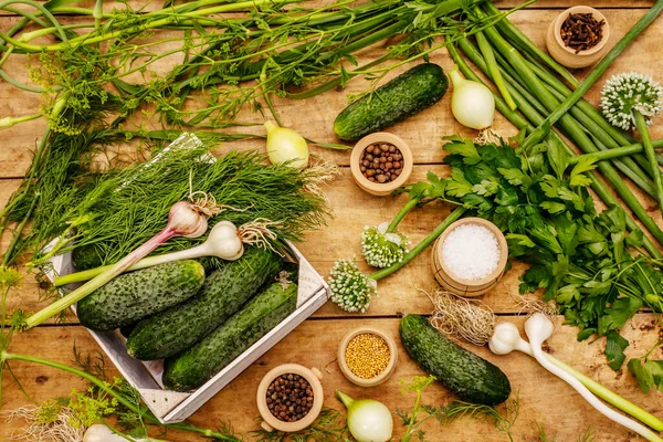 Sebze Turşusu Yemek Pişirme Süreci Baharatlar Taze Kokulu Bitkiler Olgun — Stok fotoğraf