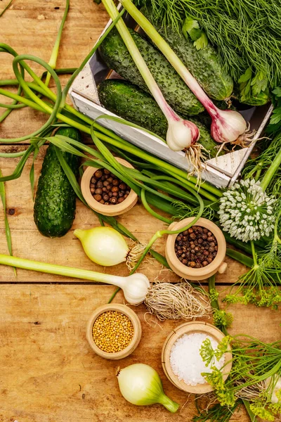 Sebze Turşusu Yemek Pişirme Süreci Baharatlar Taze Kokulu Bitkiler Olgun — Stok fotoğraf