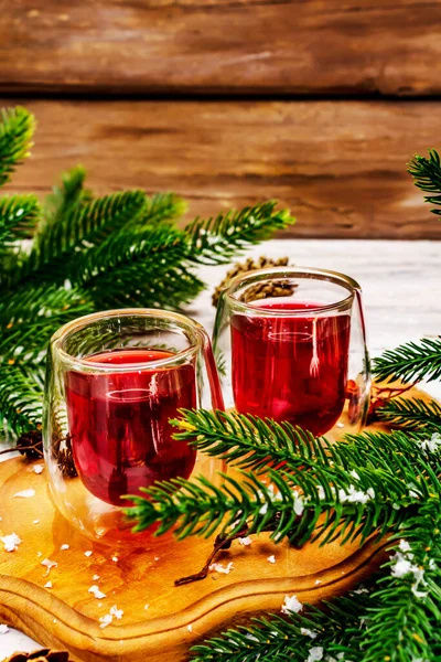 Festive Berries Liqueur Tincture Double Walled Glasses Ingredient Preparation Alcohol — Stock Photo, Image