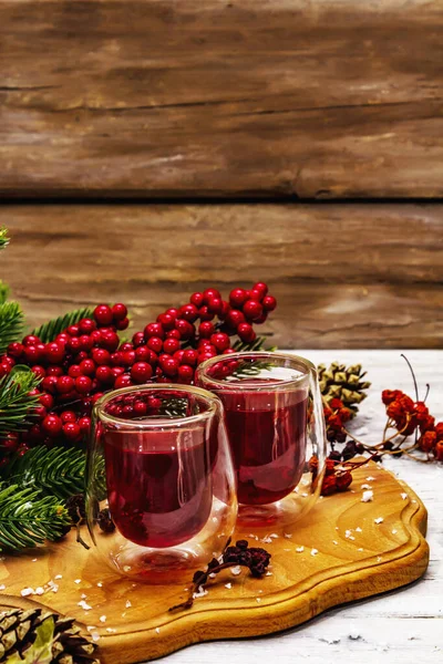 Festive Berries Liqueur Tincture Double Walled Glasses Ingredient Preparation Alcohol — Stock Photo, Image