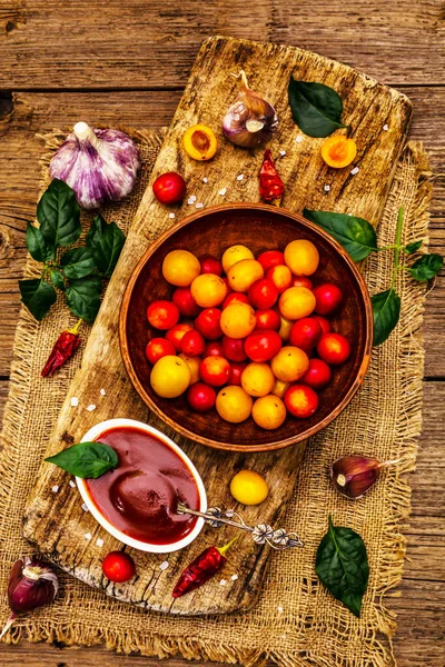 Tkemali Georgian Cherry Plum Sauce Garlic Hot Pepper Traditional Dip — Stock Photo, Image