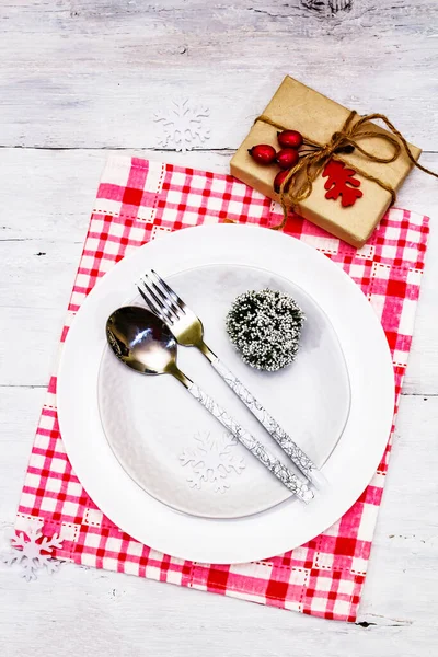 Christmas New Year Zero Waste Dinner Place Setting Ceramic Plates — Stock Photo, Image