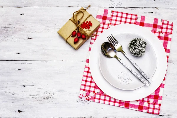 Christmas New Year Zero Waste Dinner Place Setting Ceramic Plates — Stock Photo, Image