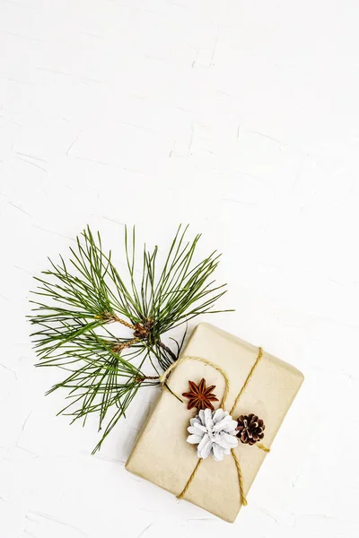 Nulový Plýtvání Dárkem Vánoční Nebo Novoroční Dekor Borovicových Větví Šišek — Stock fotografie
