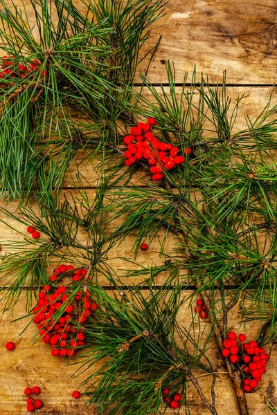 Concepto Navidad Año Nuevo Ramas Pino Fresco Bayas Serbal Maduras —  Fotos de Stock