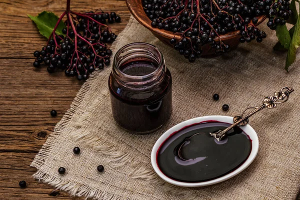 Mermelada Saúco Jarabe Confitura Bayas Maduras Postre Dulce Saludable Medicina — Foto de Stock