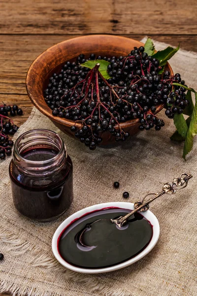 Bezová Marmeláda Sirup Konfiskace Zralé Bobule Sladký Zdravý Dezert Alternativní — Stock fotografie