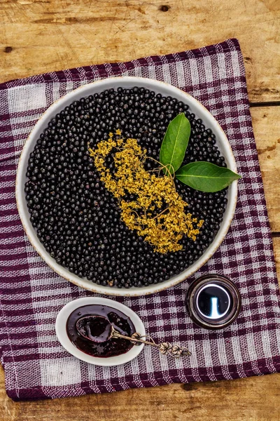 Mermelada Saúco Jarabe Confitura Bayas Frescas Maduras Postre Dulce Saludable —  Fotos de Stock