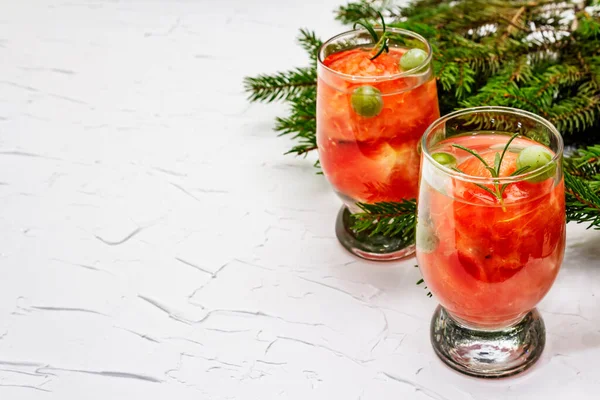 Festive Low Alcoholic Fruit Cocktail Watermelon Green Grape Rosemary Christmas — Stock Photo, Image