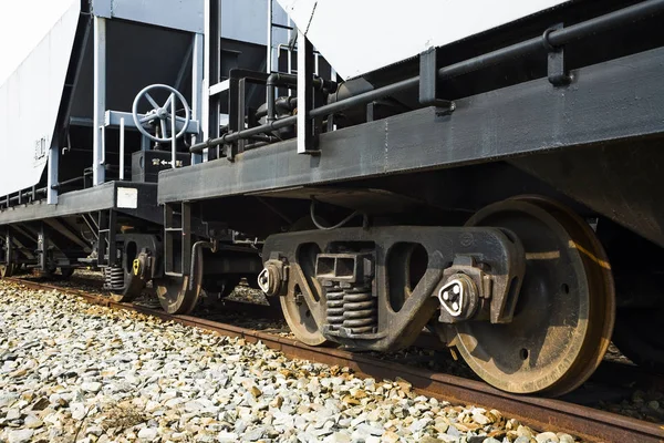 Industrial rail car wheels closeup photo