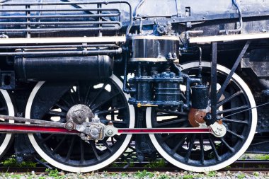 Buhar tren araba tekerlekleri closeup fotoğraf