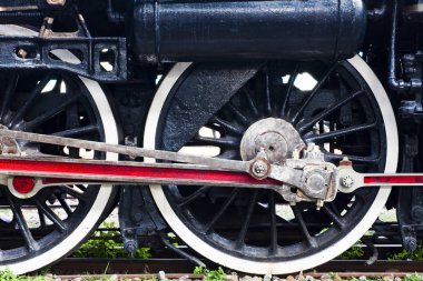Buhar tren araba tekerlekleri closeup fotoğraf