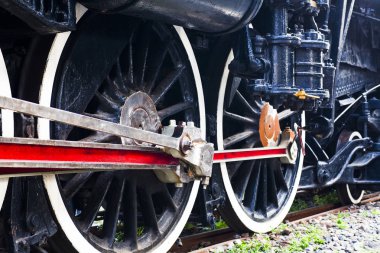 Buhar tren araba tekerlekleri closeup fotoğraf