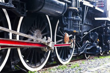 Buhar tren araba tekerlekleri closeup fotoğraf