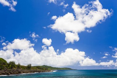 tropikal deniz mavi gökyüzü altında