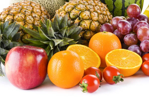 fresh fruits on white background